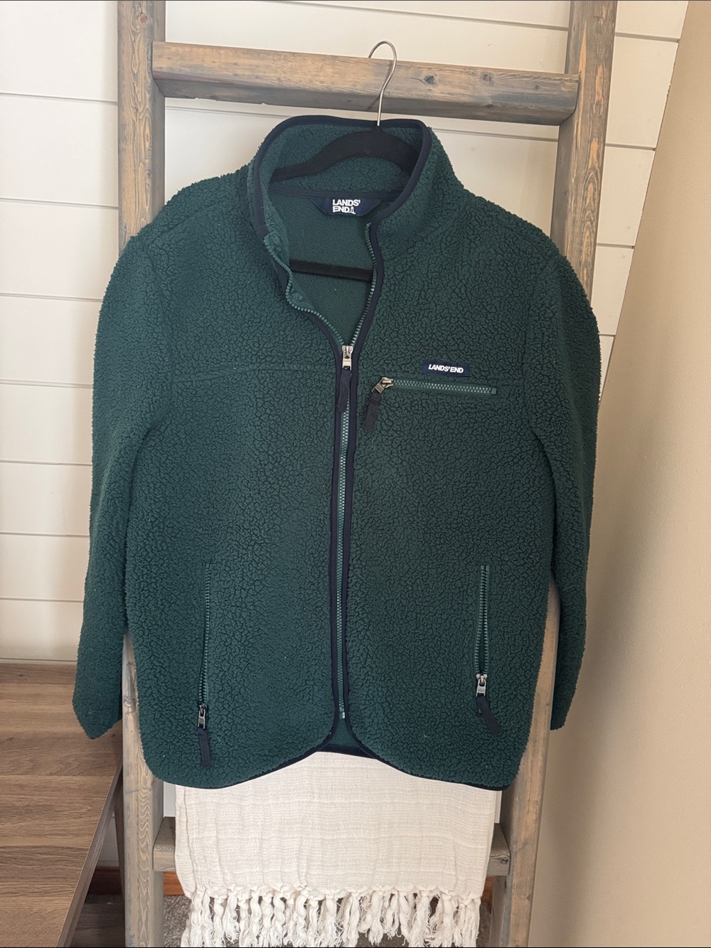 Lands' End Dark Green Sherpa Zip Jacket